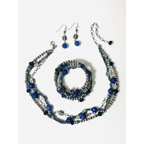 Antique PREMIER DESIGNS Blue Necklace Earrings and Bracelet Set - Picture 12 of 12